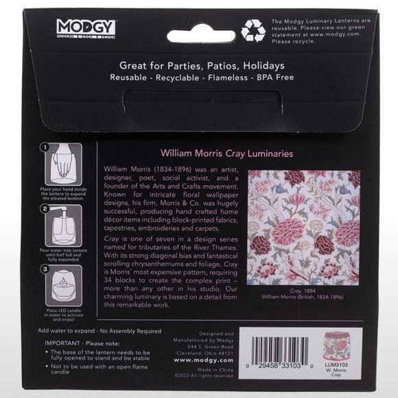 MODGY LUMINARY LANTERNS- WILLIAM MORRIS CRAY FLORAL DESIGN - PACK OF FOUR - Picture 3 of 3